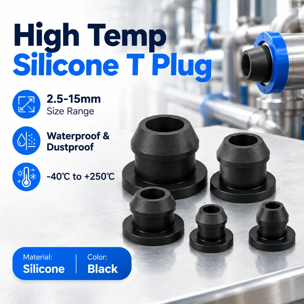 5-25Pcs T-Type Blanking Plugs , Black Silicone Snap-On End Caps, Dustproof Bung Stopper for Tube & Hole Sealing 2.5-15mm