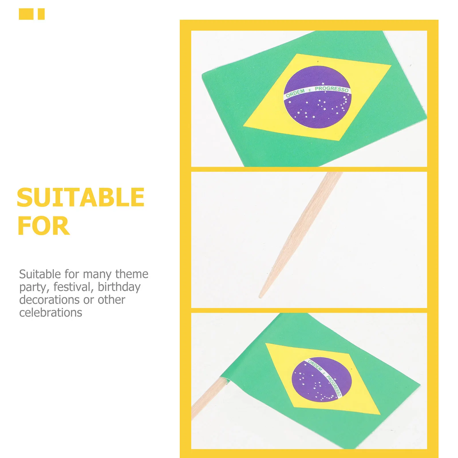 

100 Pcs Flag Cake Toppers Picks Flag Toppers Banner Decorative Paper Bamboo Party Supplies Birthday Reusable Bar Tools