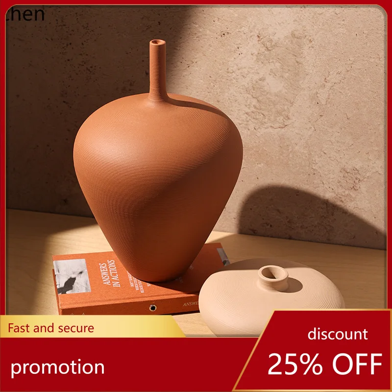 

YFY Ceramic Wabi-Sabi Style Brushed Vase Ornament, Flower Vase for TV Cabinet and Living Room, Vintage Flower Vase