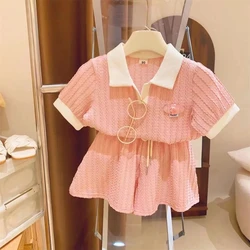 Summer New Girls Thin Short Sleeve T-shirt Shorts 2PCS Kids Outfits Fashion Children's Baby Clothing Set