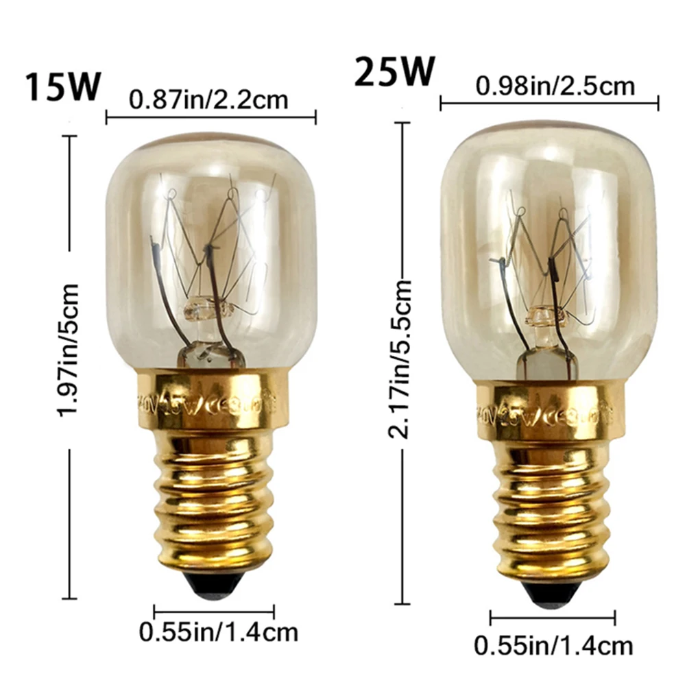 Bombillas de repuesto para horno microondas, lámpara resistente a altas temperaturas, 2 piezas, 15/25W, 220V, E14, 300 ℃