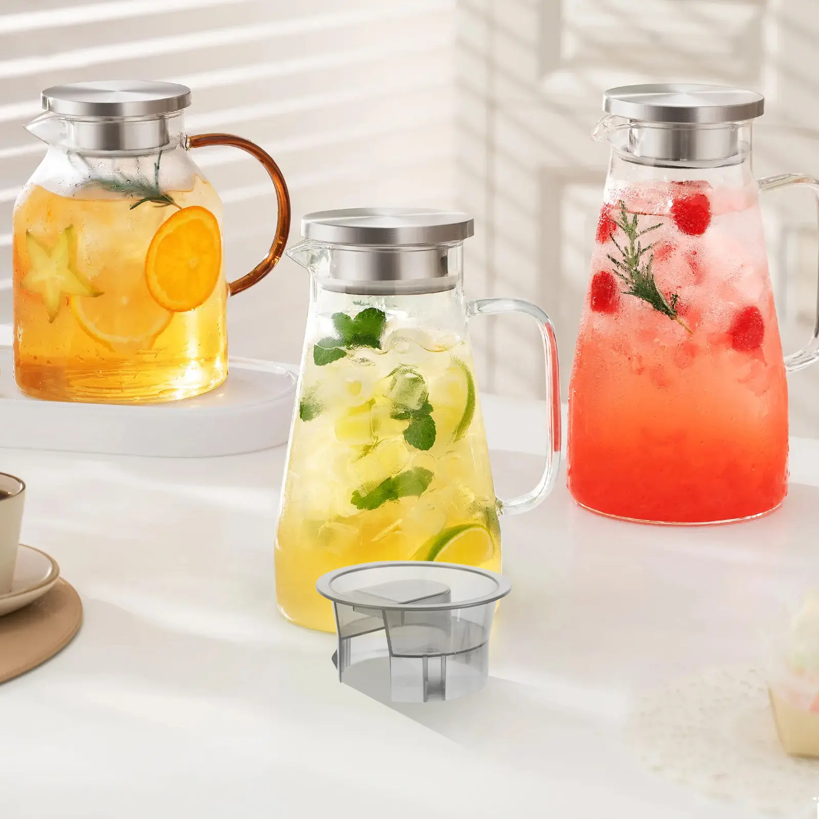 4Pcs Pitcher Lid Replacement Universal Drink Covers for Glass Water Jug Carafe Plastic Beverage Container Dustproof Heat