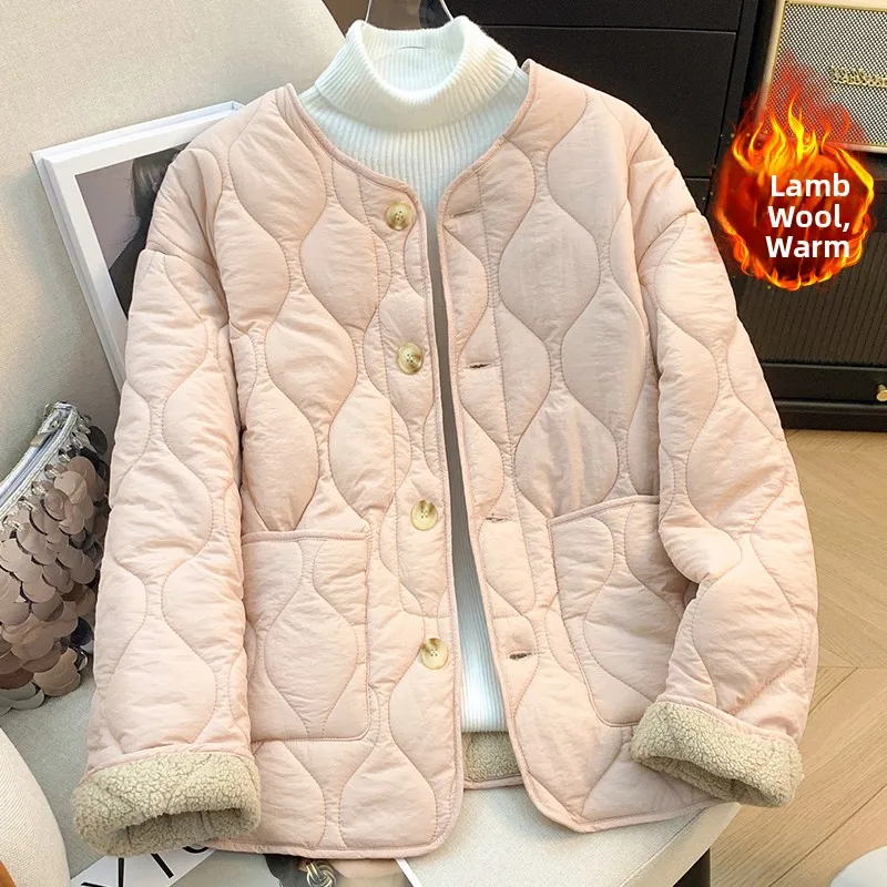 

Winter Faion Quilted Color Lined ort Jaet Large Size Women's round Ne Versatile Warm Cotton Coat for Commute