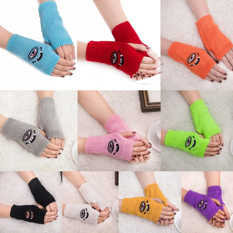 for EVIL EYE Gloves Wrist Length Arm Warmer Fingerless Gloves with Thumb Hole Stretchy Half Finger Gloves Winter Warm Mitten