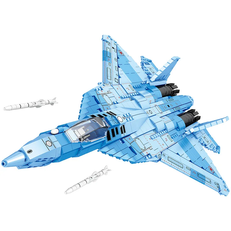 Russia Modern Military Vehicle Sukhoi SU-57 Fighter MOC Building Block WW2 Airplane Battlefield Brick Toy Collection For Gifts