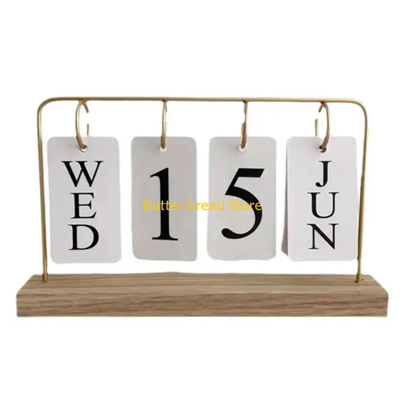 W89C Handcrafted Iron Year Round Month Date Display Desk Accessory Natural Office Home Organization Tool