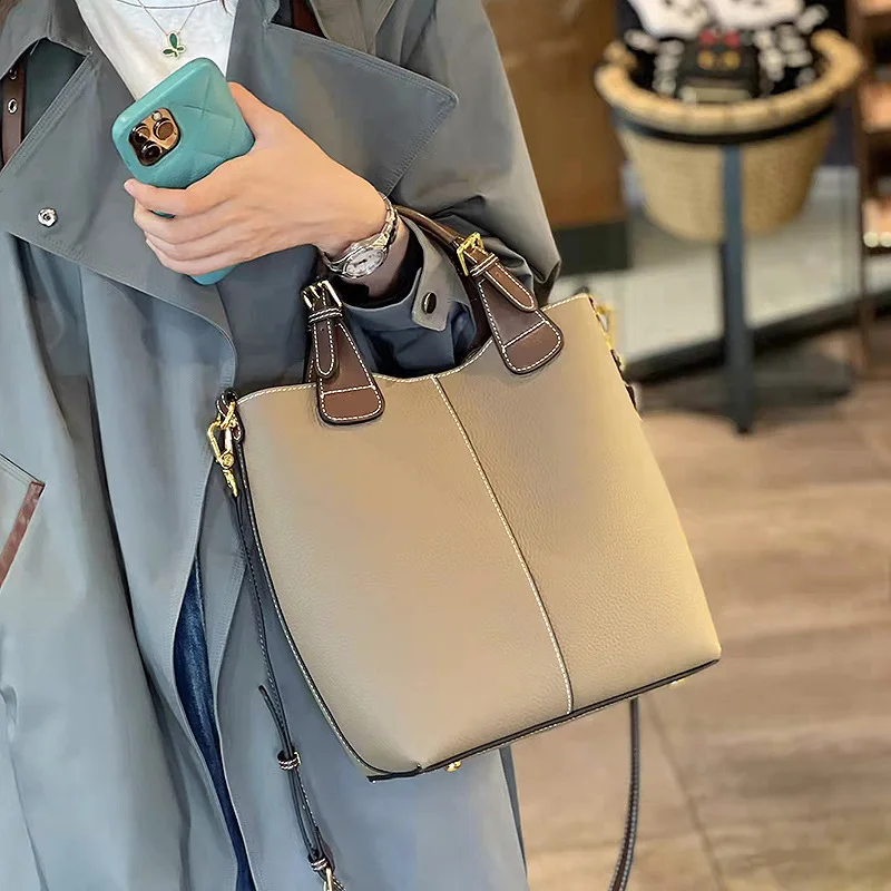 Zency Women Leather Bag Luxury Designer Bucket Bag Large Retro Tote Handbag Female  Shoulder Composite Bags Crossbody Shopper Ba