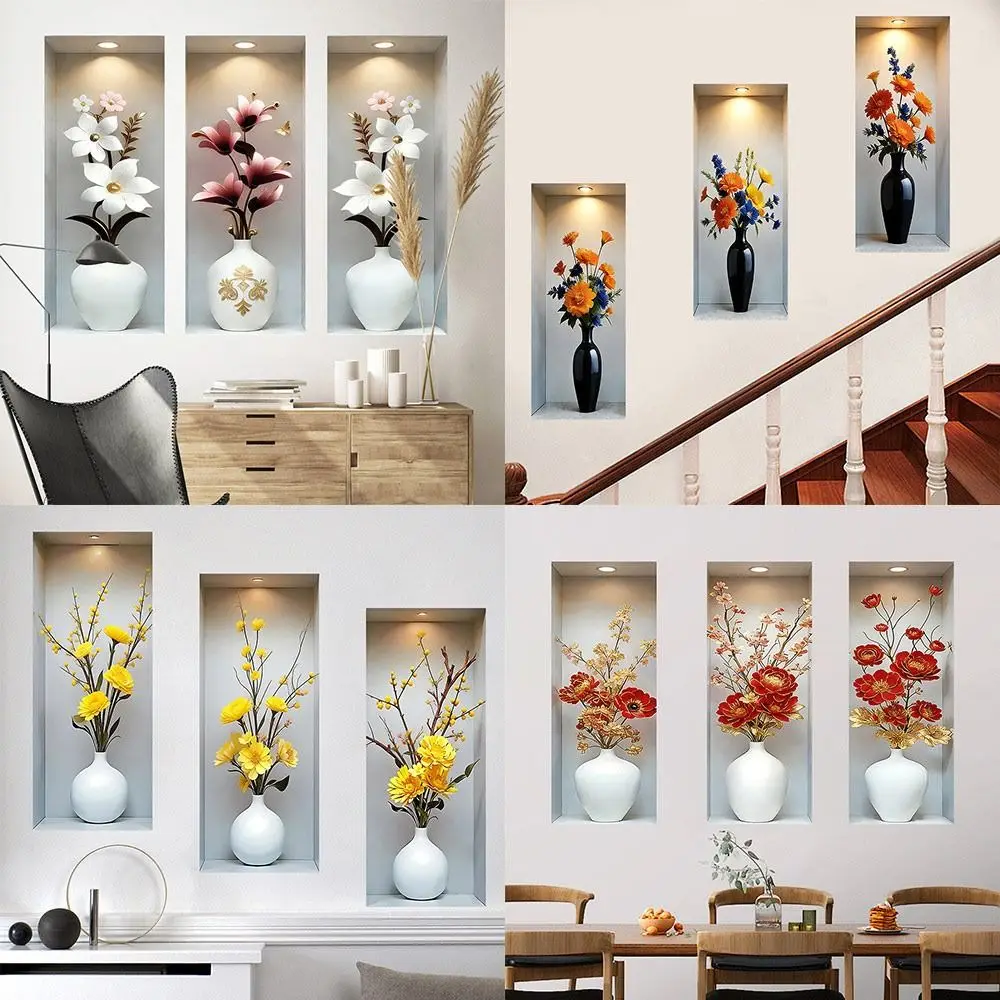 

Creative 3D Vase Flower Wall Sticker Multicolor Photo Props Decorative Painting Background Decoration Wall Art Gift