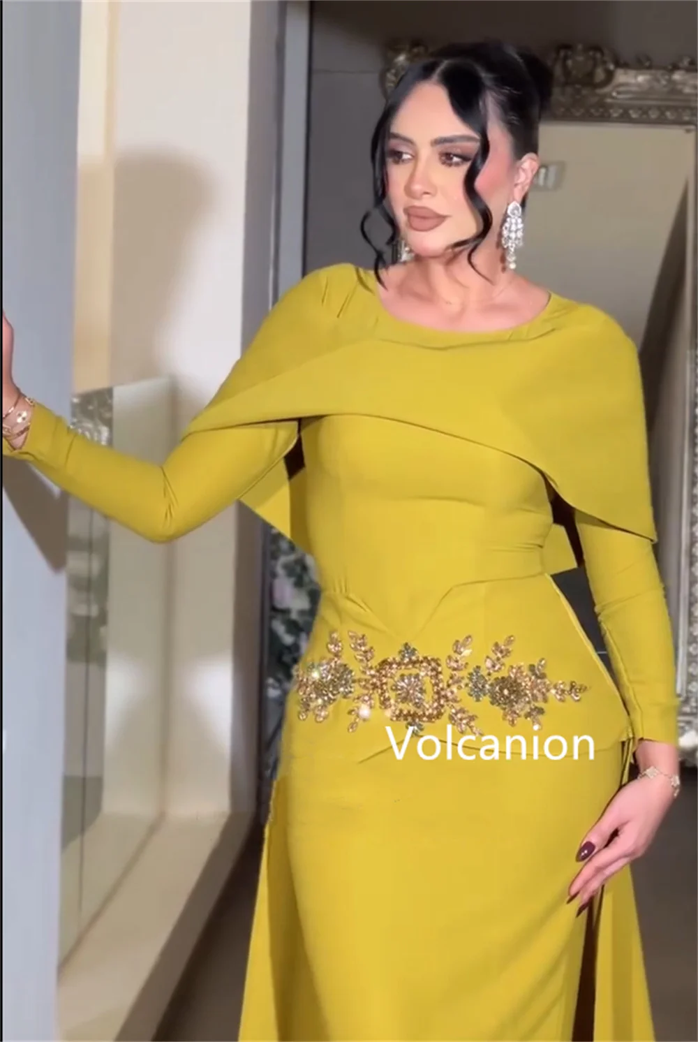Customized Simple Jersey Pleat Sequined Mermaid O-Neck Long Evening Dresses Luxury 2025 Celebrity High Quality
