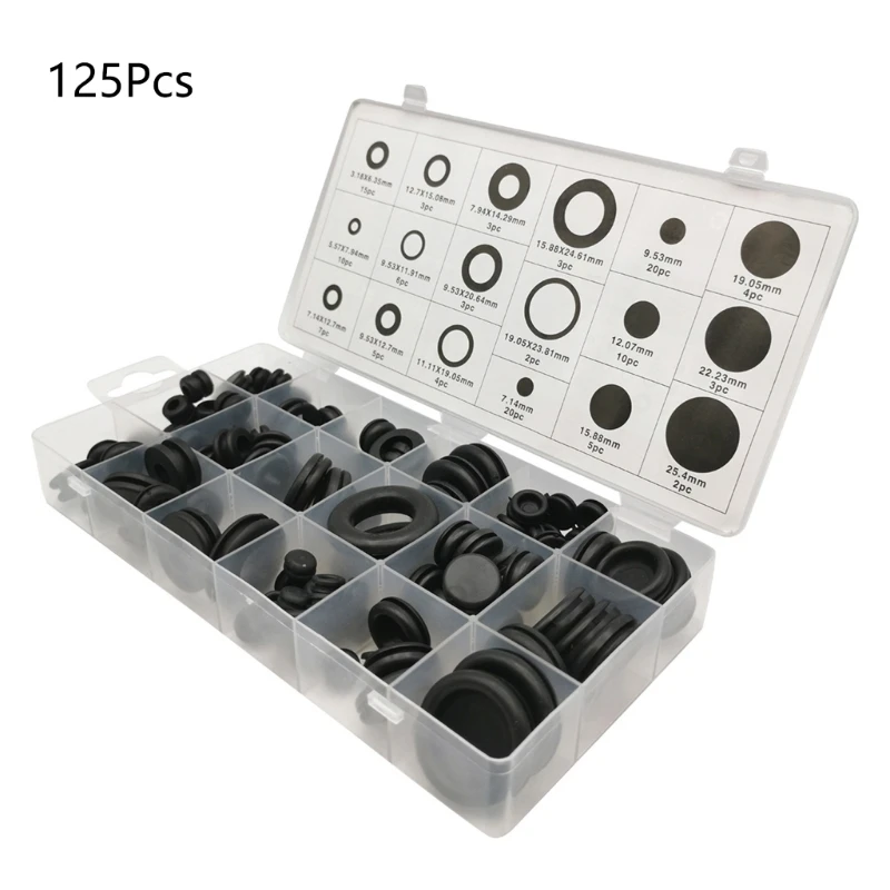 125Pcs Rubber Grommets Grommet for Wiring Gasket Hole Rings Gasket Grommet