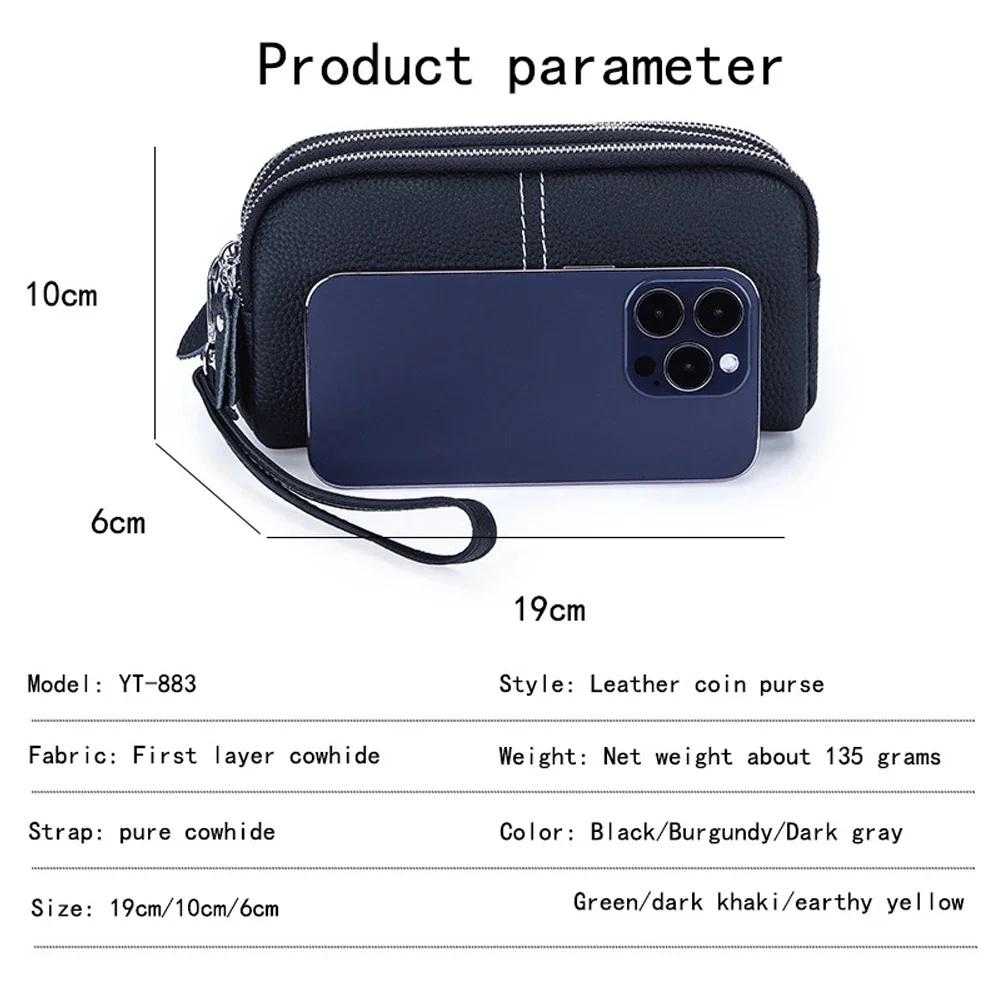 المرأة جلد طبيعي السوار مخلب المحفظة محفظة صغيرة متعددة جيب حقيبة الهاتف الخليوي ثلاثة طبقة سستة الحقيبة الهاتف المحمول