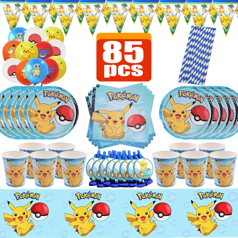 Kit De Fiesta De Cumpleaños 85 Piezas – Vajilla Decoración Infantil Con Pancarta, Globos, Platos Y Servilletas