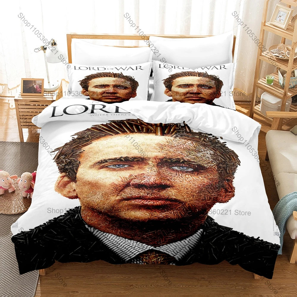 Cool Nicolas Cage Themed Duvet Cover + 2 Pillowcases, Funny Meme Face Graphic Bedding Set Home Dorm Decoration for Film Enthusia