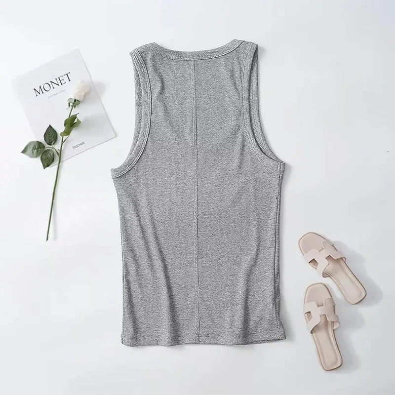 2024 Spring/Summer New Product Women's Slim Fit Solid Color Suspended Ribbed Tank Top Spicy Girl Style T-shirt