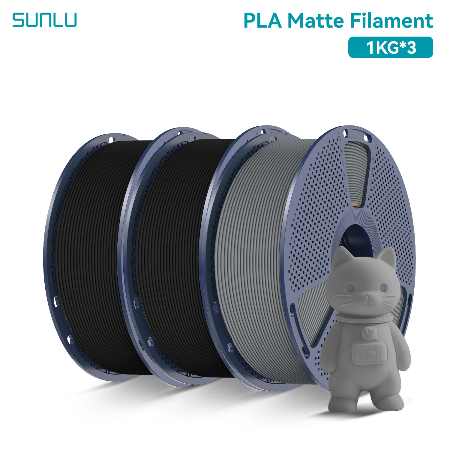 SUNLU 3 kg PLA Mattes 3D-Drucker-Filament, 1,75 mm, 1000 g Spule (2,2 lbs), ordentlich angeordnet, kein Knoten-Filament, passend für die meisten FDM-Drucker