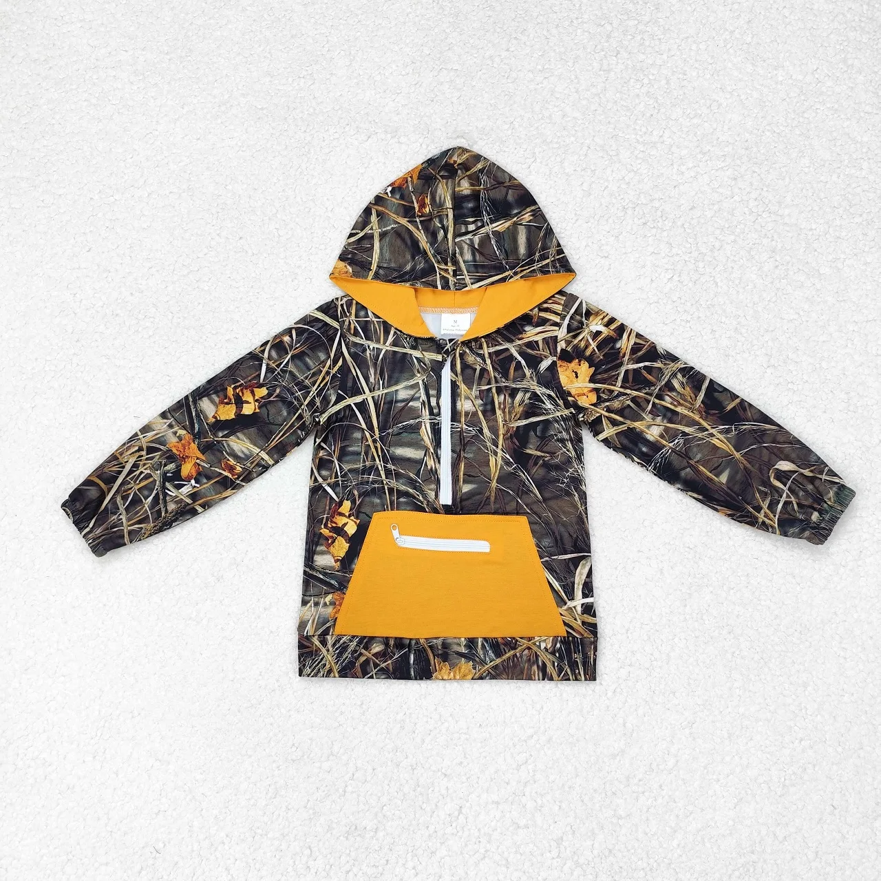 Wholesale Toddler Long Sleeves Hoodie Shirt Kids Baby Boy Camo Print Sweatshirt Children Hooded Zipper Orange Pocket Sportswear