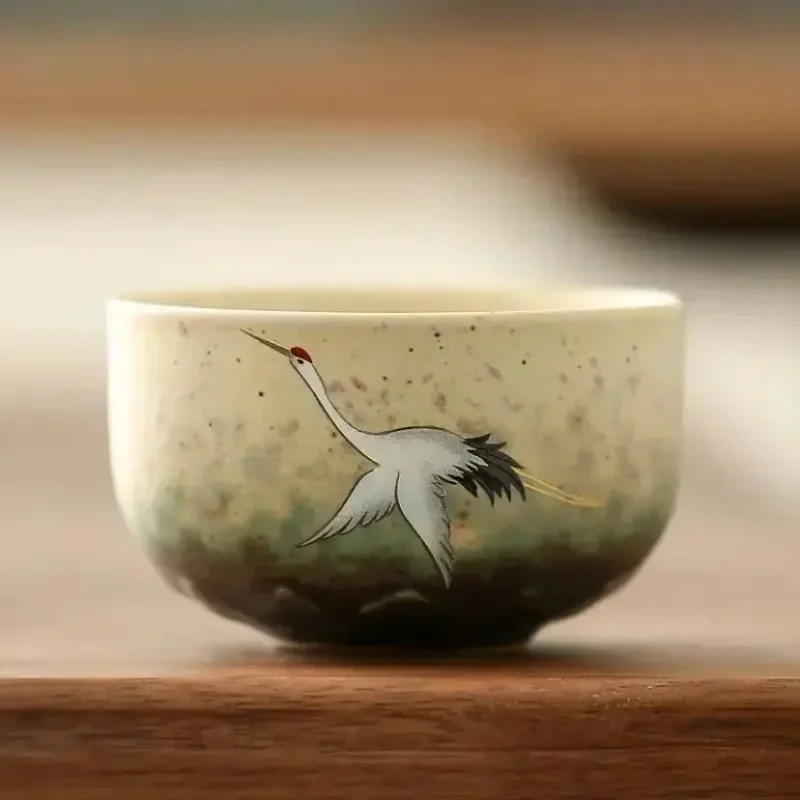 Crane Tea Set Single Cup Tea Cup Tea Cup Pattern Retro Ceramic Tea Cup Coffee Cup Scratch Cup