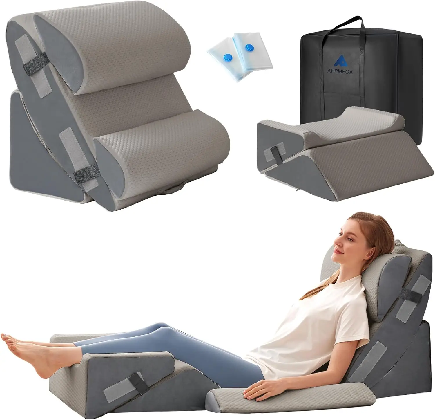 

6-Piece Wedge Pillow Set for Post-Surgery Recovery, Back Support, and Pain Relief in Grey