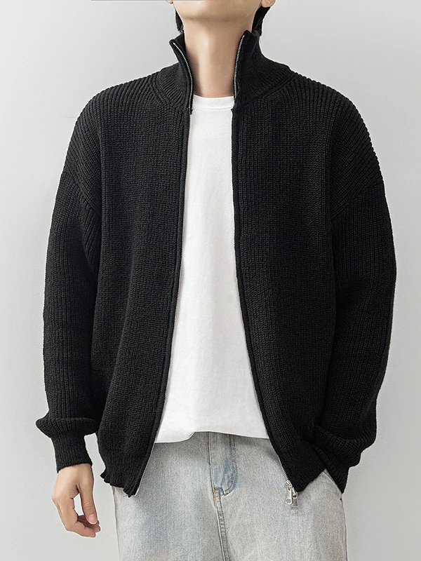 

Zipper Front Casual Knitwear Men's Autumn Winter Lazy Sle Cardigan American Retro Trendy Long Sve Thiened Stand Collar...