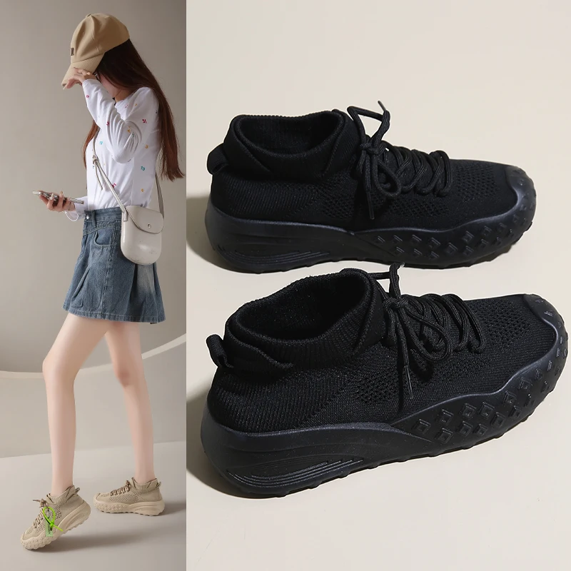 

Spring Summer Fashion Simple Breathable Couple Style Mesh Shoes Thick Sole Anti‑Slip Wear‑Resistant Sports Casual Sock Sneakers