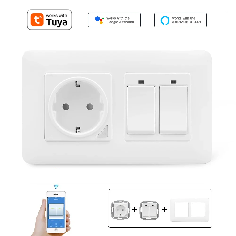 

Wi-Fi Smart EU Socket Switch DIY Free Match 1, 2, 3 группы Выключатель света Розетка европейского стандарта Работа с Tuya Alexa Google Home Control