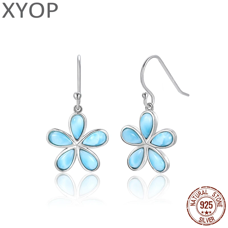 XYOP Natural Larimar Blue Niche Five-Petal Flower Ear Hook Burning Christmas, Warm For Love, Warm Winter Praise