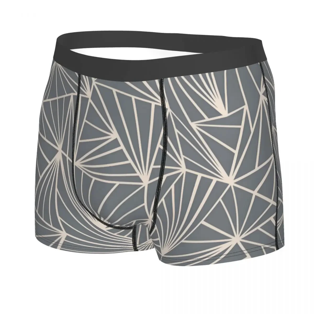 Custom Novelty Abstract Lines Geometric Fan Grey And Boxers Shorts Panties Male Underpants Stretch Briefs Underwear