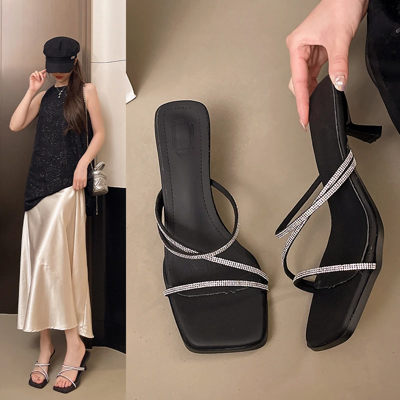 

New Summer New Women's Open Toe High Heels Sandals Women Shoes Rhinestone Sandals Women's Slippers Plus Size 35-43 Zapatos Mujer