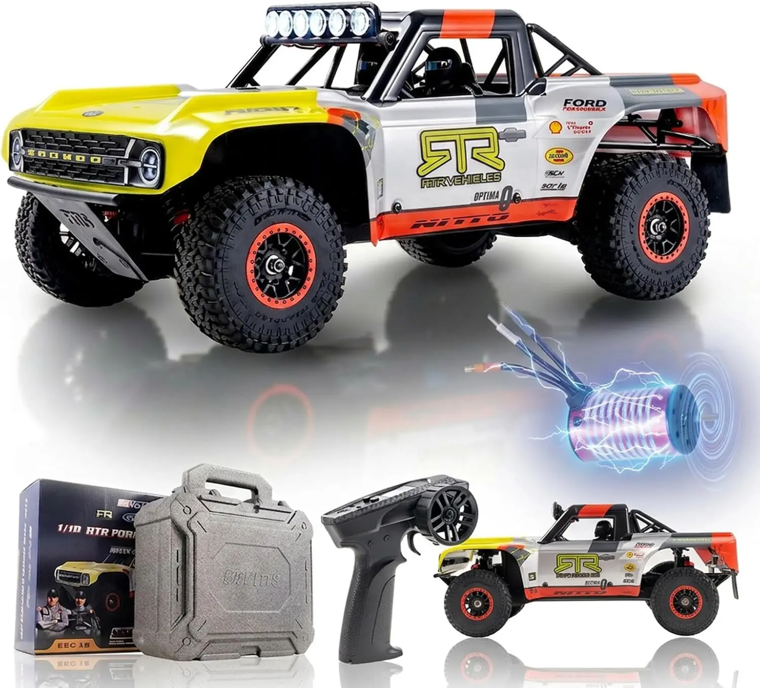 1/18 RC Truck FSC18 Short Course Off-Road Crawler, 4x4 Remote Control Car with LED Lights and Quick-Release Body, Race Livery B (Brushless RS)