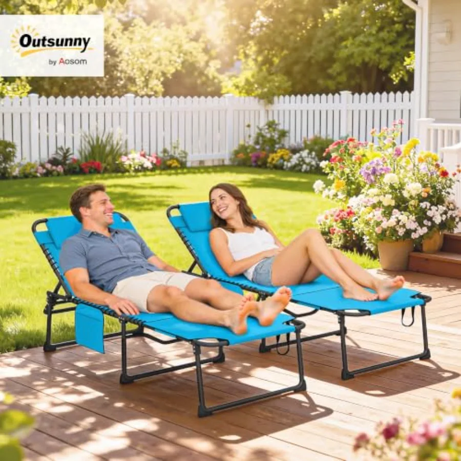 Folding Chaise Lounge for Outdoor Use, Aluminum Frame with Navy Blue Textilene Fabric, Lightweight and Face Hole Design for Com