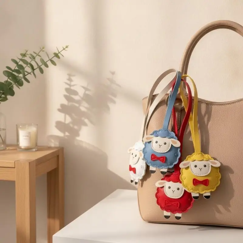 Cute Sheep PU Leather Keychain Lovely Lamb Pattern Bag Pendant Charm Smooth Touch 2027 New Year Souvenir for Relatives