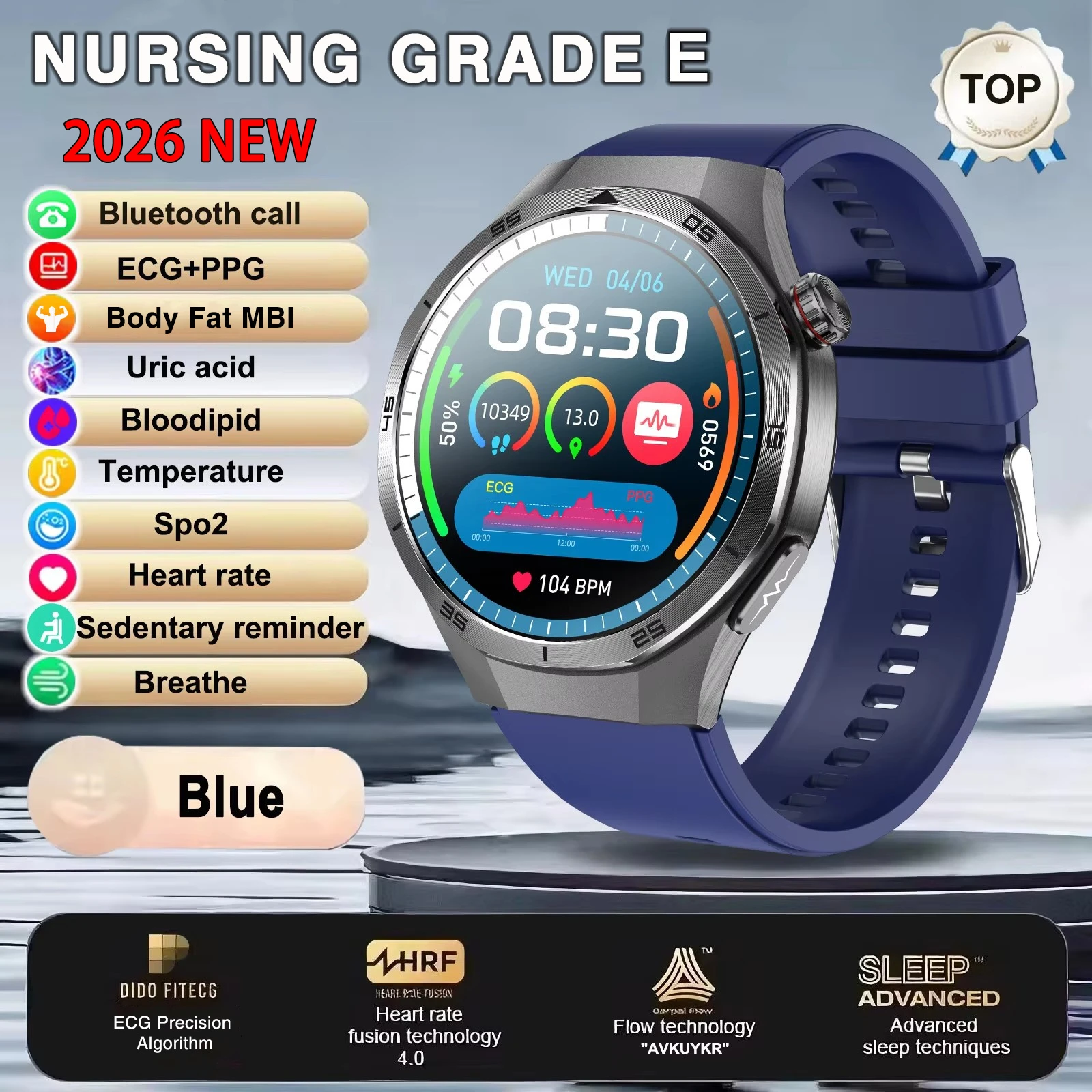 2026 New Nursing Grade ECG+PPG Smart Watch Health Analysis Blood pressure Lipids Uric acid Wireless HD Call Smartwatch Men Women image 3