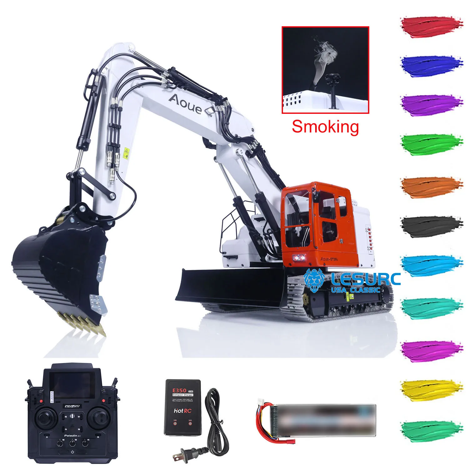 LESU 1/14 Hydraulic RC Excavator Assembled Painted Aoue ET26L Remote Control Digger Model With Sounds Smoke Unit Quick Connector