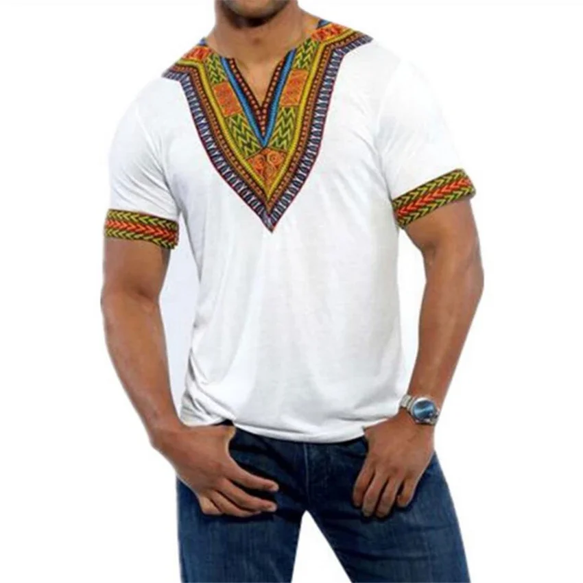 6Color 2022 Fashion Summer Men Top African Clothing Africa Dashiki Dress Print Rich bazin Casual Short Sleeve T Shirt for Mans