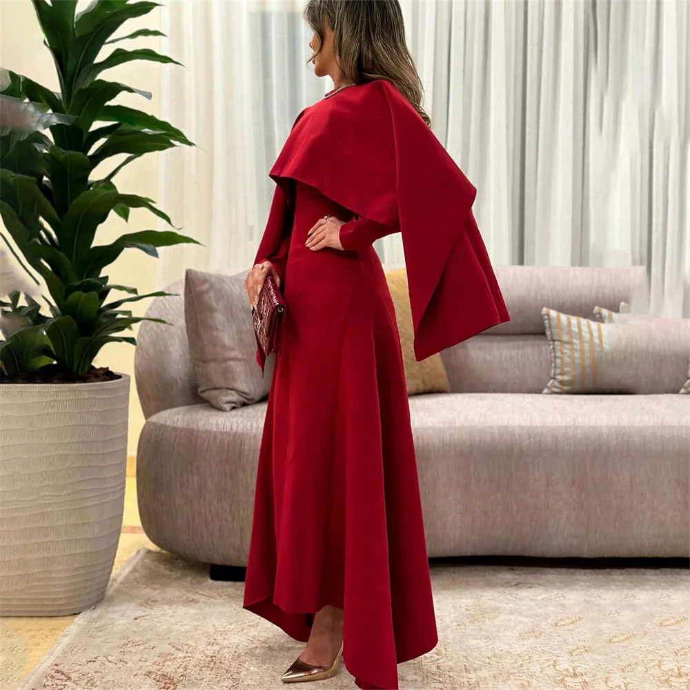 ROYET Red Long Vintage O Neck Full Sleeve Mermaid Formal Evening Gown Ankle Length Sweep Train Elegant Prom Dress For Woman