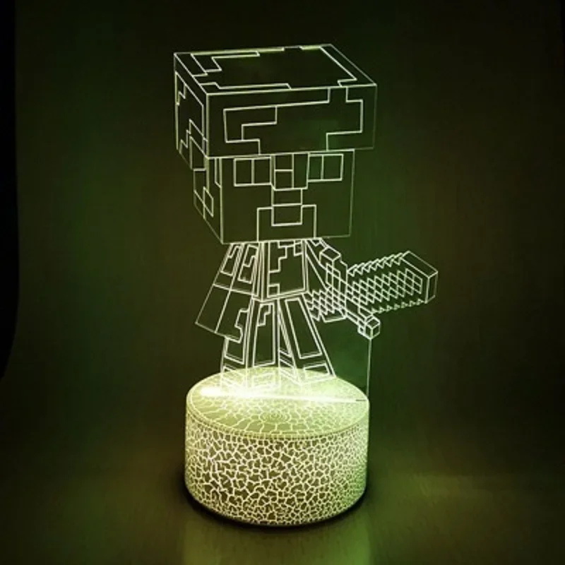 Steve Game Colorful Light Up Figura 3D Night Light LED Toy Minecrafte Creeper Enderman Figure Sleep Light Diamond Ore Kids Gift