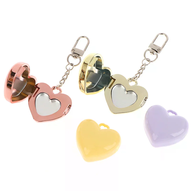 1 unidad de estuche para sombra de ojos con espejo y llavero de aluminio, mini estuche vacío en forma de corazón para polvo de rubor, estuche para lápiz labial