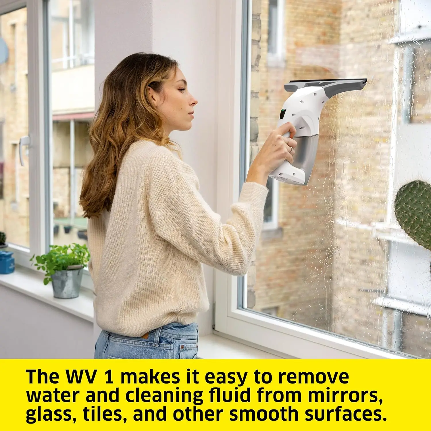 New WV1 Plus - 2-in-1 Electric Window Vacuum Squeegee - Cleans Showers, Mirrors, Glass, and Countertops - 10 in. Squeegee Blade