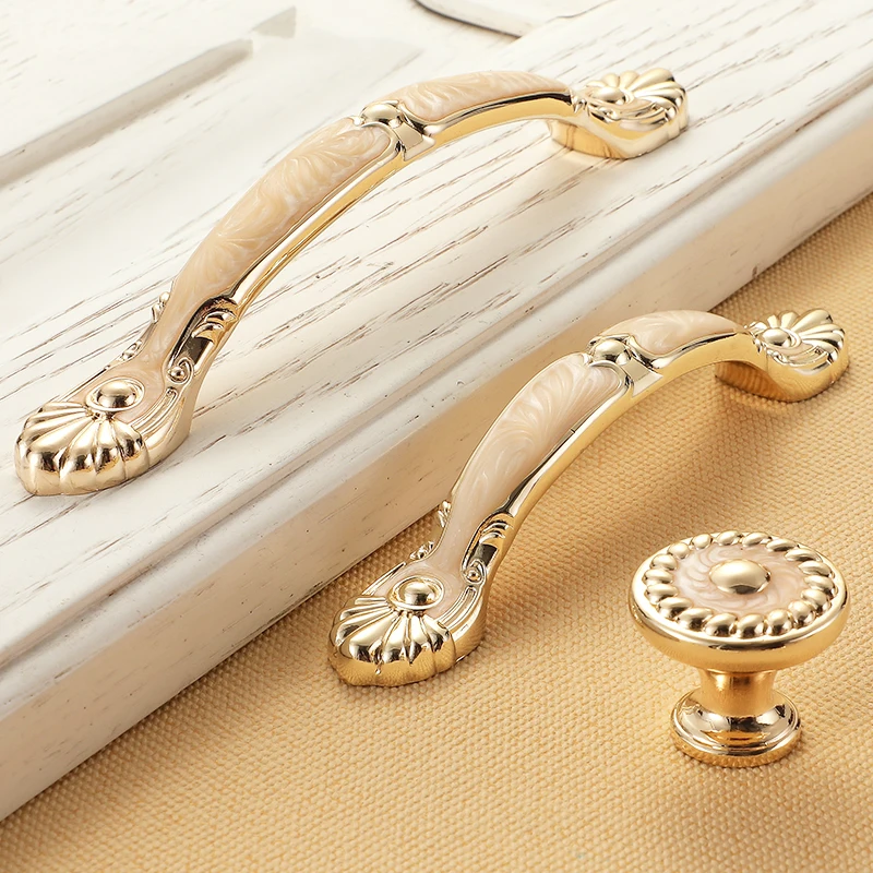European Style Gold Cabinet Handles Solid Aluminum Alloy Kitchen Cupboard Pulls Drawer Knobs Furniture Handle Hardware