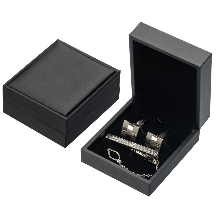 

PU Leather Cufflink Tie Clip Box Cuff Links Storage Gift Box Jewelry Display Case Black