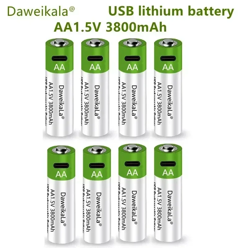 

AA lithium-ion battery, fast charging, 1.5 V, capacity 3800 mAh, USB charging, used for toy keyboards