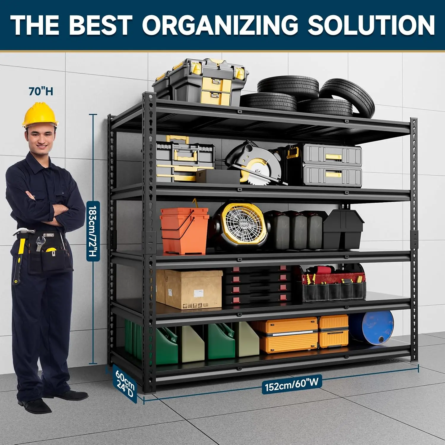 5-Tier 60x24x72 Heavy Duty Garage Storage Rack 3000LBS Adjustable Warehouse Shelving Unit Customized