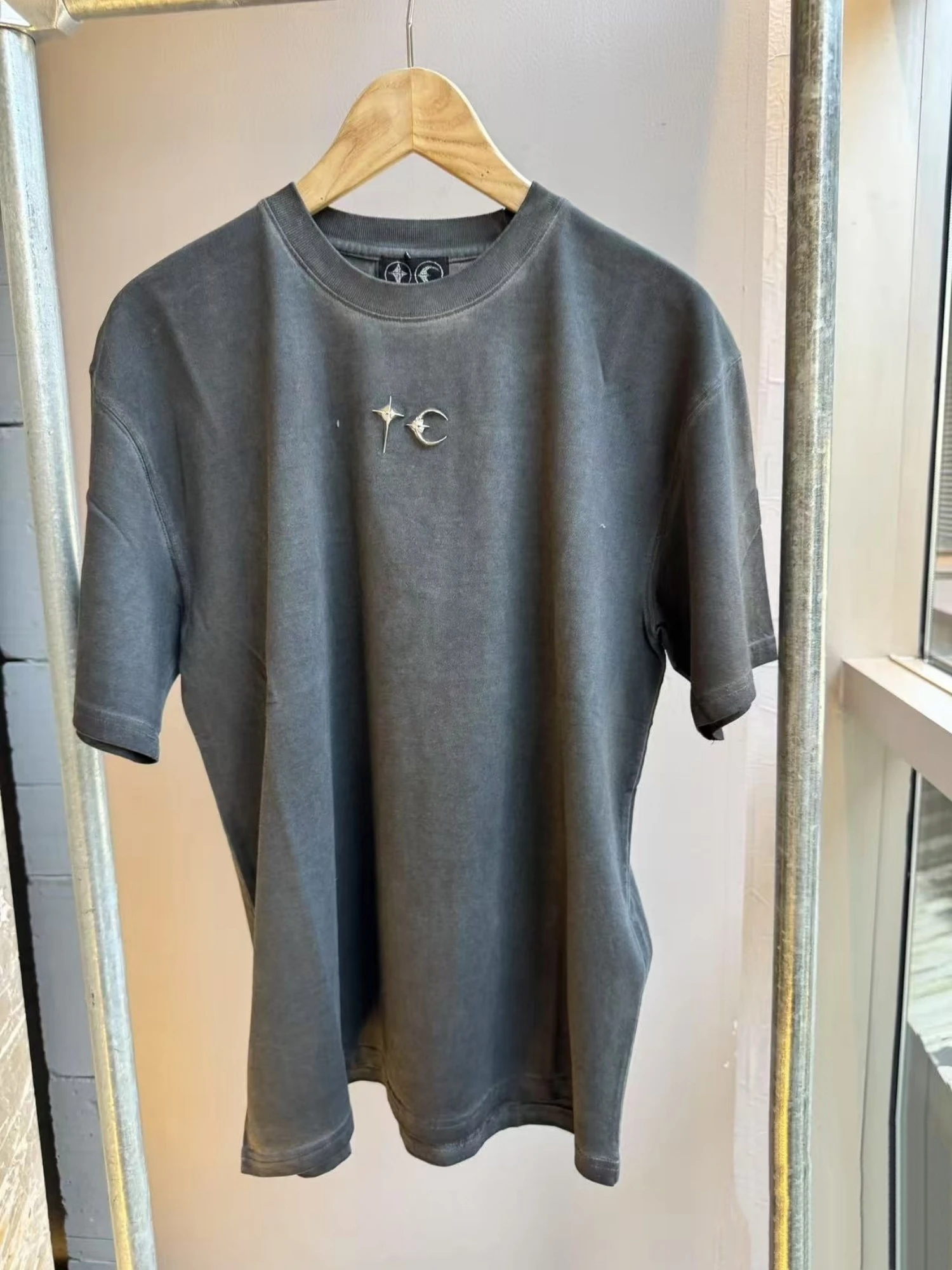 Thug Club TC Star Moon Design Metal Rivet Short Sleeve Unisex Loose Heavyweight T-Shirt Casual Cotton Polyester Blend