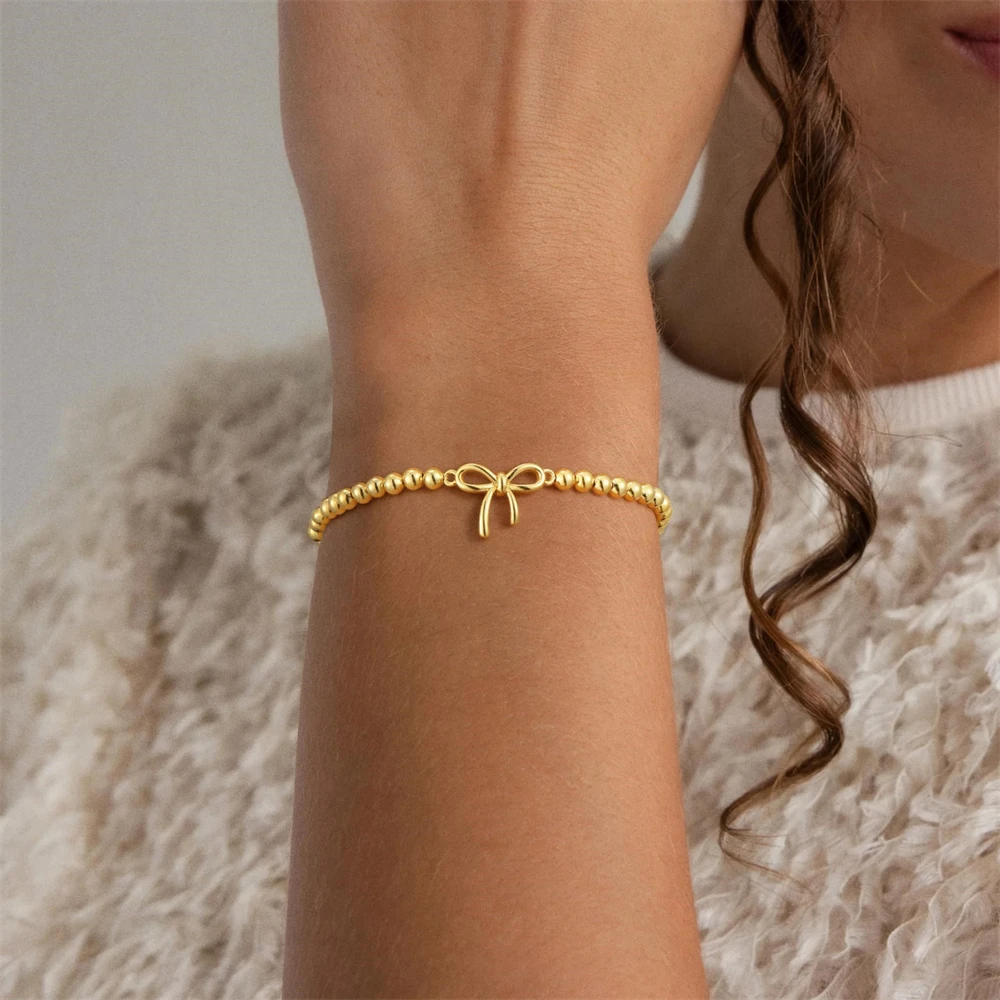 Cute Bow Bracelet Stackable Stretch Beaded Double Heart Bracelets for Women Girl Beach Wave Evil Eye Pulseira Waterproof Jewelry