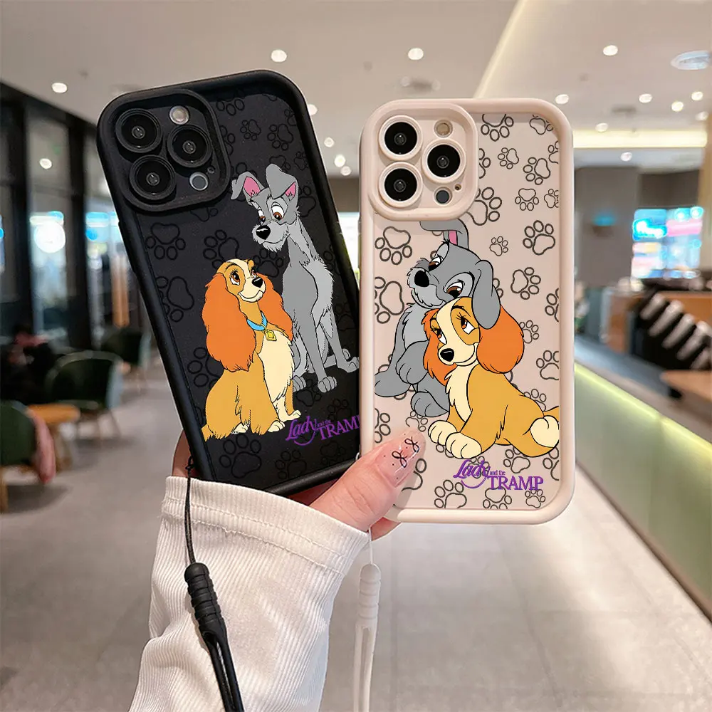 Cute Lady And The Tramp Phone Case for IPhone 15 14 13 12 11 Pro Max Mini XR XS X 7 8 Plus Soft TPU Back Cover With Hand Strap