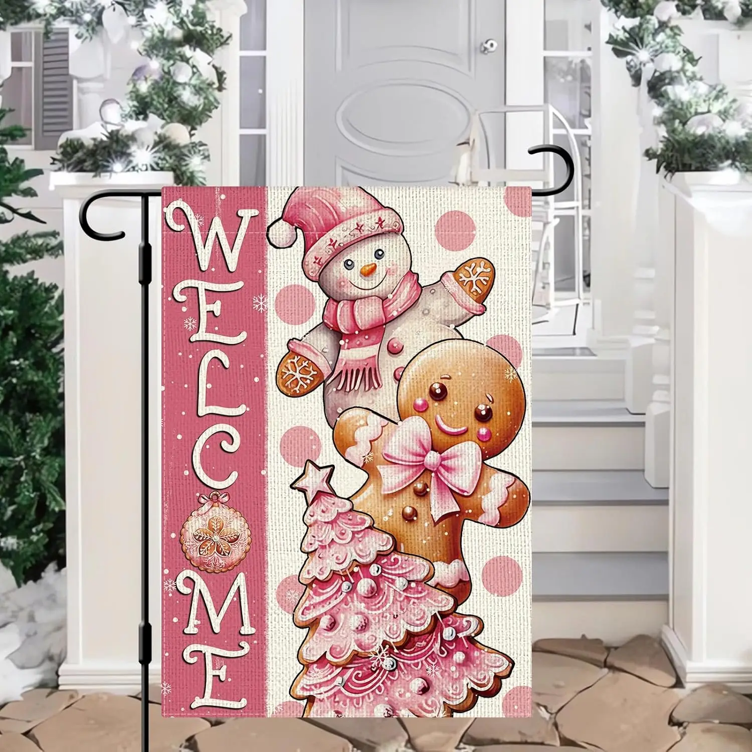 DLZDN Christmas Gingerbread Man Garden Flag 12×18 Inch Double Side Vertical Burlap Farmhouse Yard Sign Winter Holiday Outdoo llz