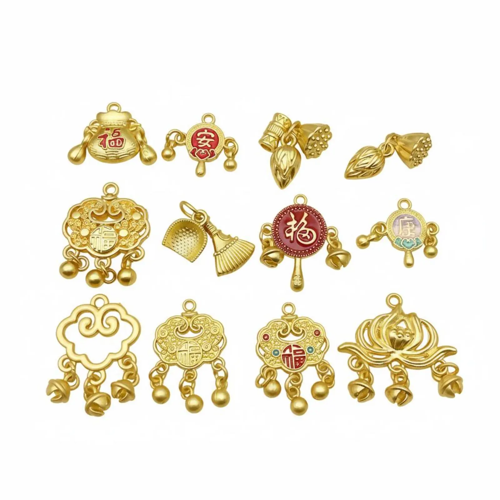 

Набор брелоков из цинкового сплава, матовое золото, с символами удачи, подвеска-гантелька «Долголетие», брелок-погремушка, аксессуары для ожерелий и браслетов своими руками