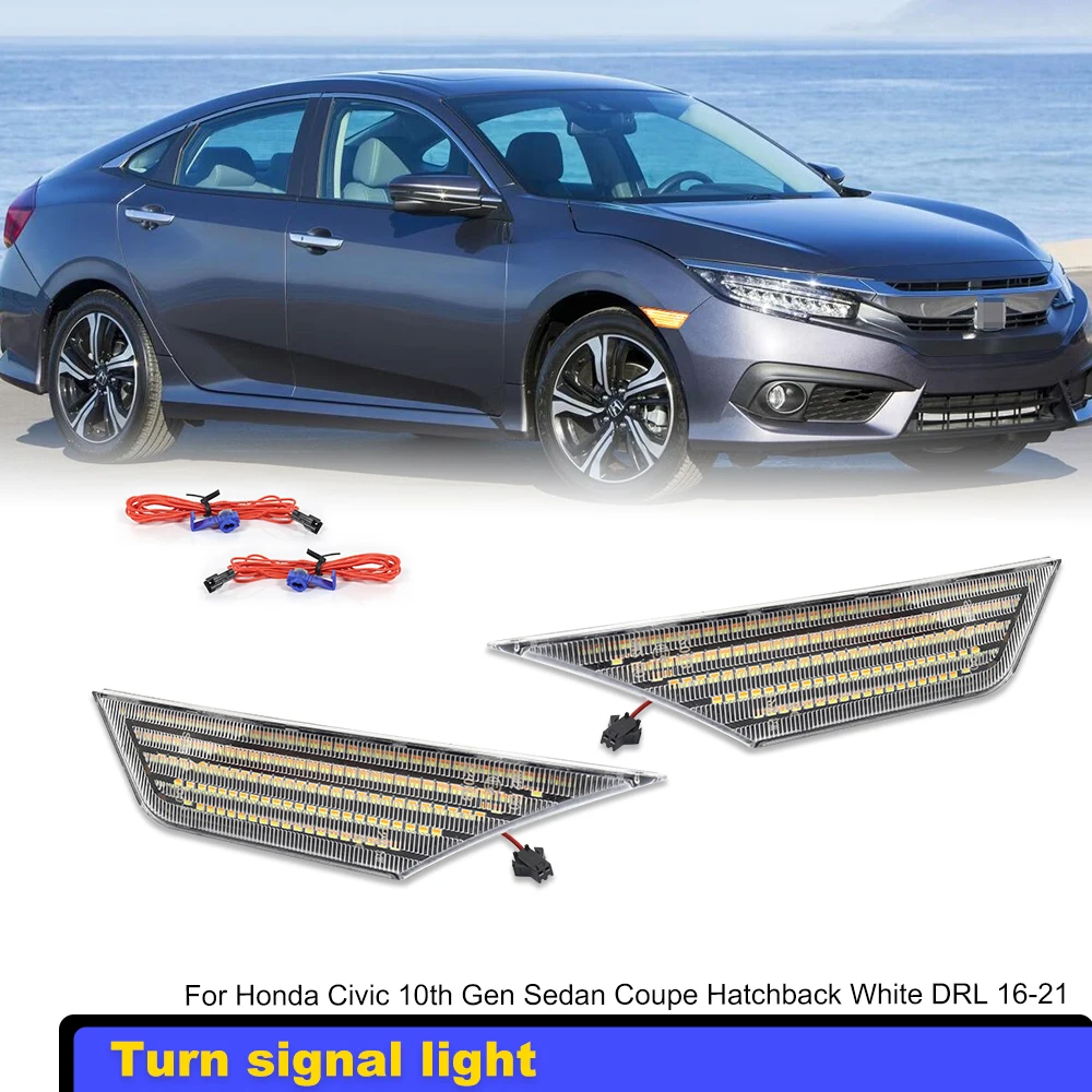 

Для Honda Civic 10-го поколения, боковые габаритные огни на крыло, янтарные последовательные указатели поворота, белый позиционный фонарь для бега 16-21