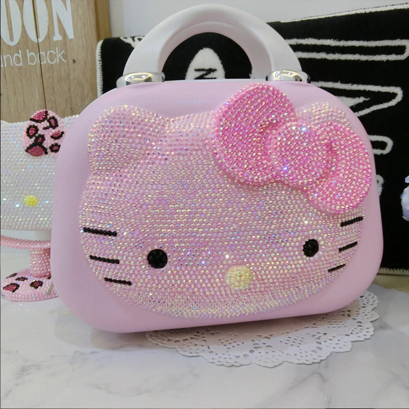 Hello Kitty Cosmetic Case Sanrioed Anime Kawaii 14 Inches Suitcase High Capacity with Lock Storage Bag Girl High End Gift Travel