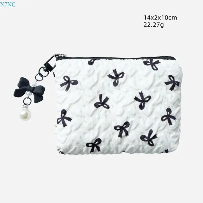 

X7XC Large Capacity Makeup Bag Bows Cosmetic Bag Handheld Travel Toiletry Bag Change Purse Makeup Storage Bag Wash Bag